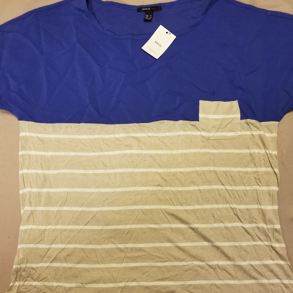 MNG BY MANGO *NWT* PORCELAIN BLUE STRIP XL TSHIRT